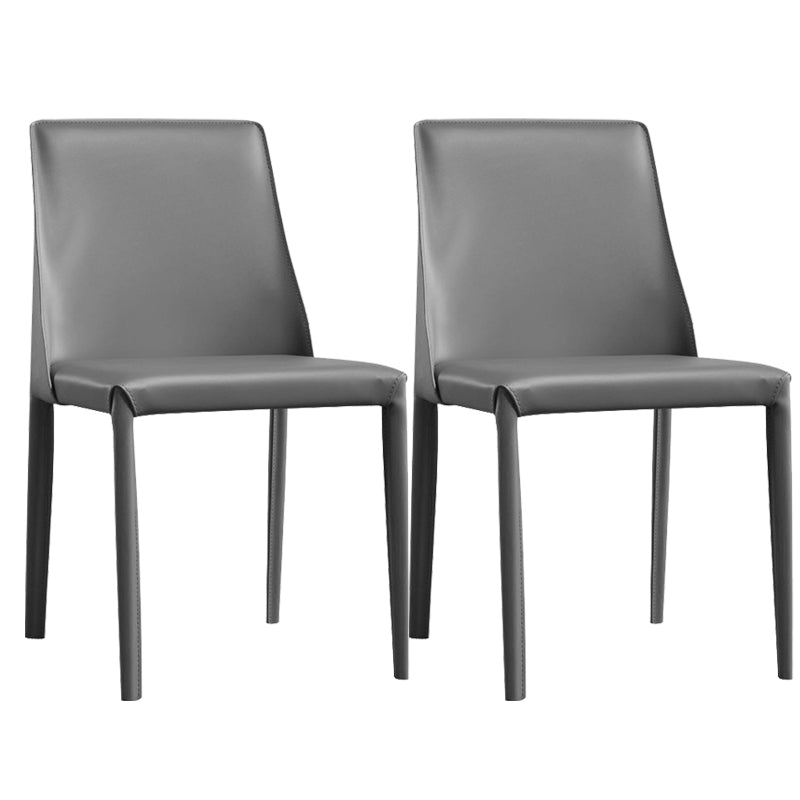 Modern Leather Dining Chairs Armless Side Chairs with Metal Legs for Home Use