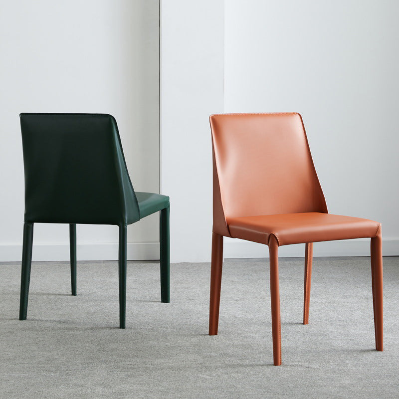 Modern Leather Dining Chairs Armless Side Chairs with Metal Legs for Home Use