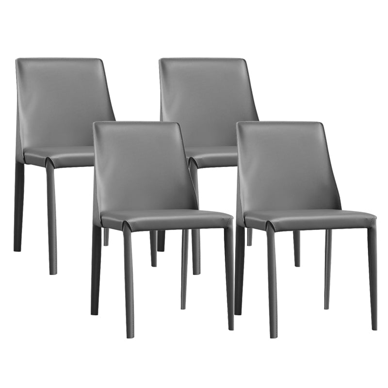 Modern Leather Dining Chairs Armless Side Chairs with Metal Legs for Home Use