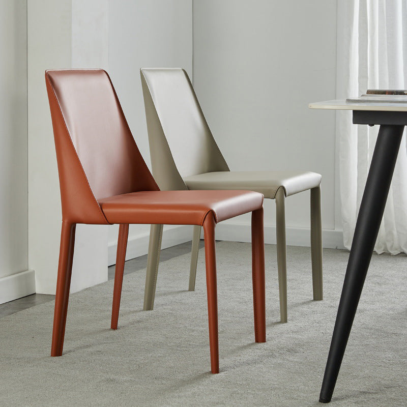 Modern Leather Dining Chairs Armless Side Chairs with Metal Legs for Home Use