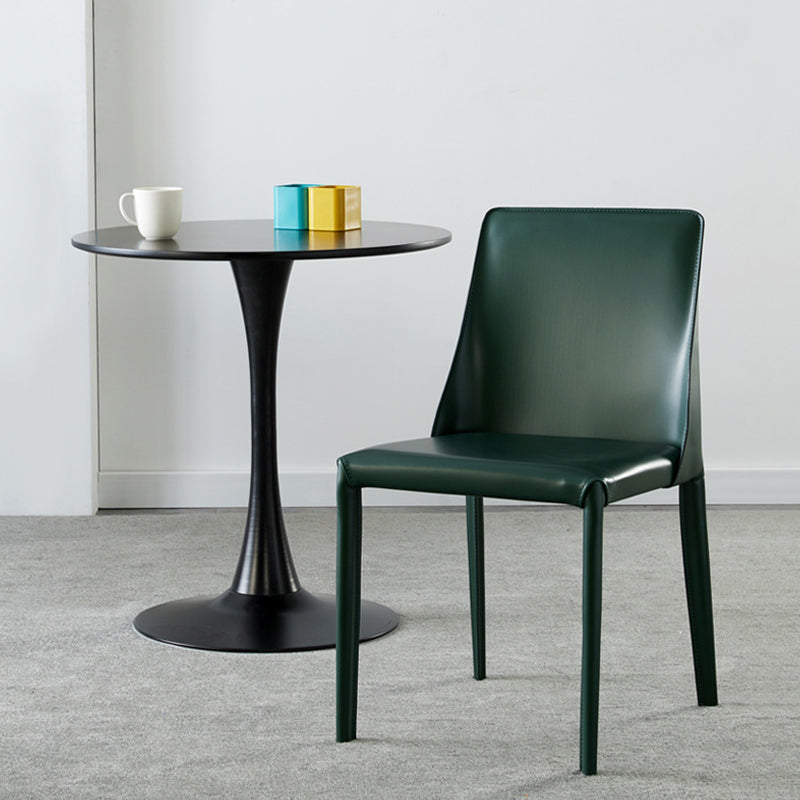 Modern Leather Dining Chairs Armless Side Chairs with Metal Legs for Home Use