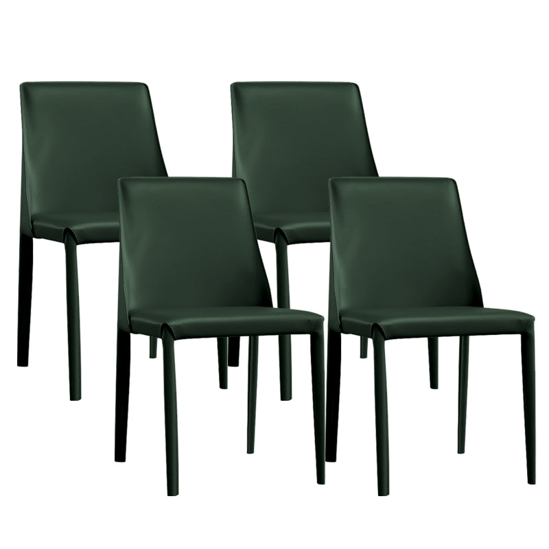 Modern Leather Dining Chairs Armless Side Chairs with Metal Legs for Home Use