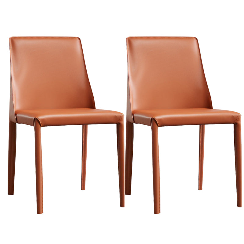 Modern Leather Dining Chairs Armless Side Chairs with Metal Legs for Home Use