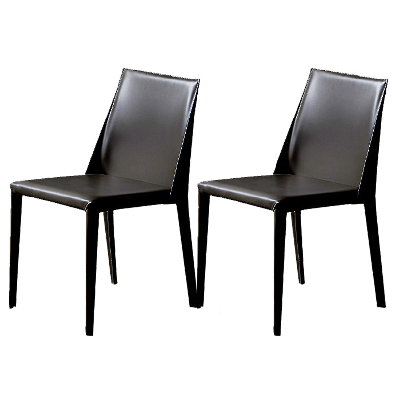 Contemporary Leather Dining Chairs Armless Side Chairs with Metal Legs for Kitchen