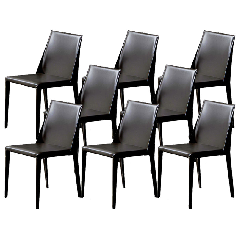Contemporary Leather Dining Chairs Armless Side Chairs with Metal Legs for Kitchen