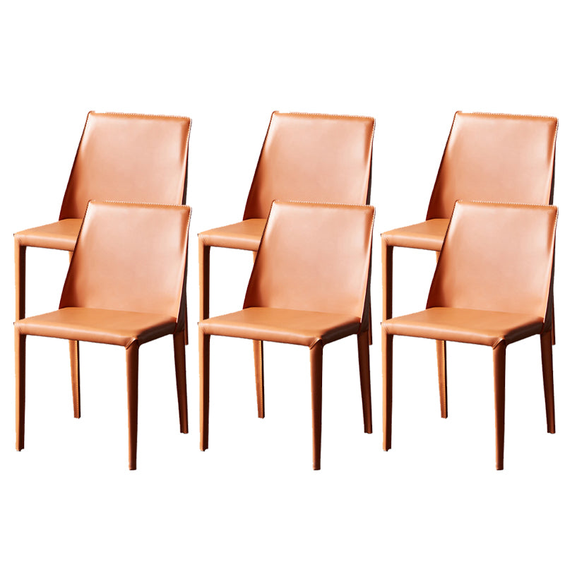 Contemporary Leather Dining Chairs Armless Side Chairs with Metal Legs for Kitchen
