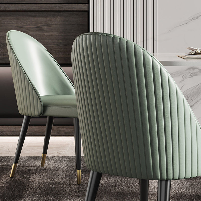 Glam Faux Leather Dining Chairs Armless Side Chairs with Wood Legs for Kitchen