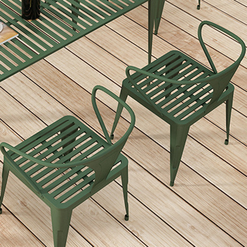 Industrial Metal Kitchen Dining Chair Slat Back Stacking Arm Chair