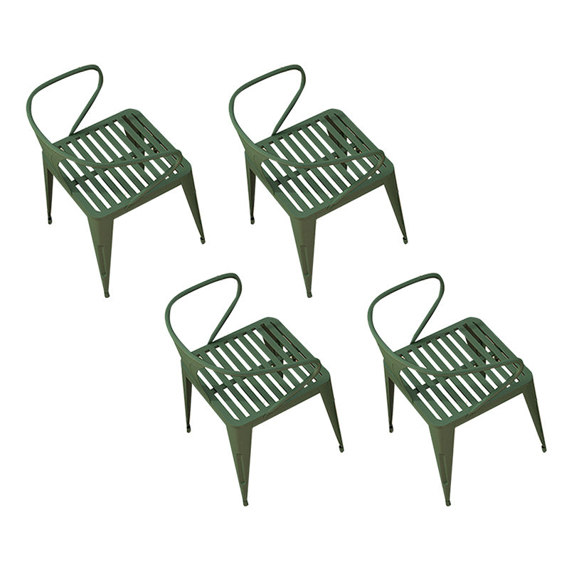 Industrial Metal Kitchen Dining Chair Slat Back Stacking Arm Chair