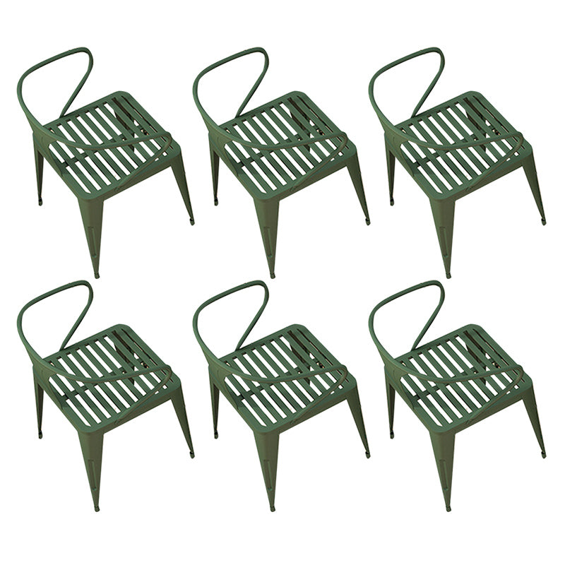 Industrial Metal Kitchen Dining Chair Slat Back Stacking Arm Chair
