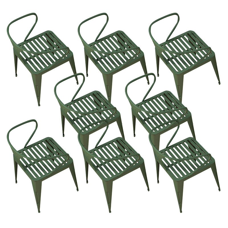 Industrial Metal Kitchen Dining Chair Slat Back Stacking Arm Chair