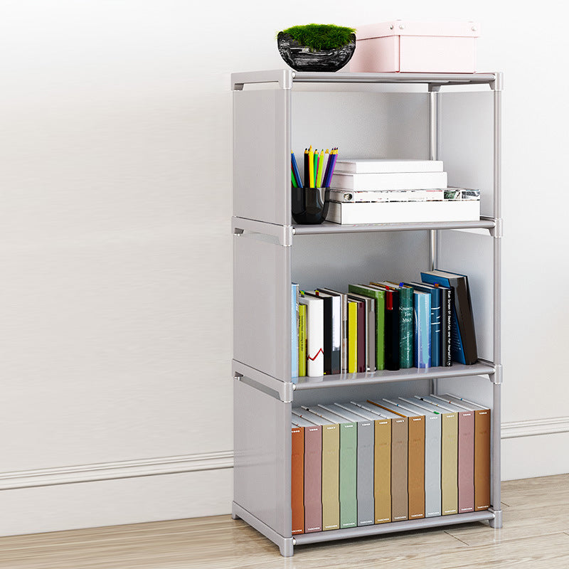Contemporary Vertical Bookshelf Metal Study Room Bookcase with Fabric Bins