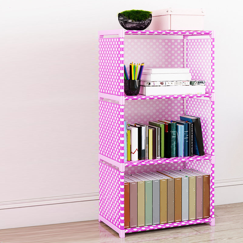 Contemporary Vertical Bookshelf Metal Study Room Bookcase with Fabric Bins