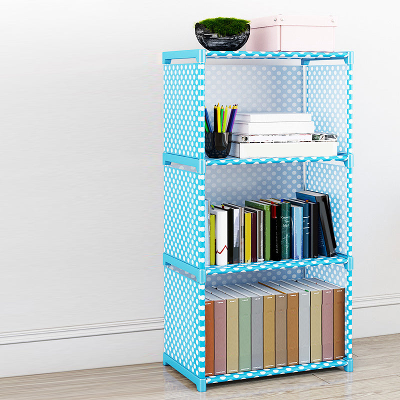 Contemporary Vertical Bookshelf Metal Study Room Bookcase with Fabric Bins