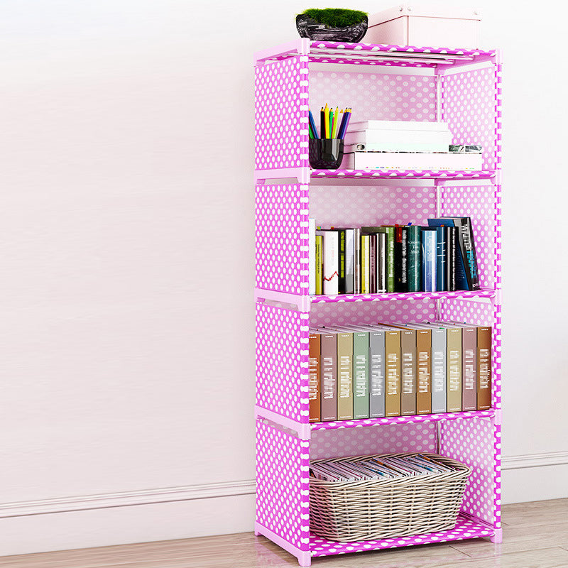 Contemporary Vertical Bookshelf Metal Study Room Bookcase with Fabric Bins