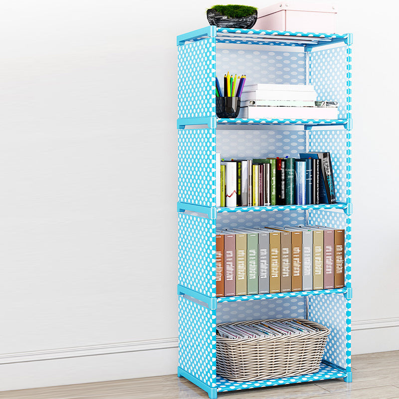 Contemporary Vertical Bookshelf Metal Study Room Bookcase with Fabric Bins