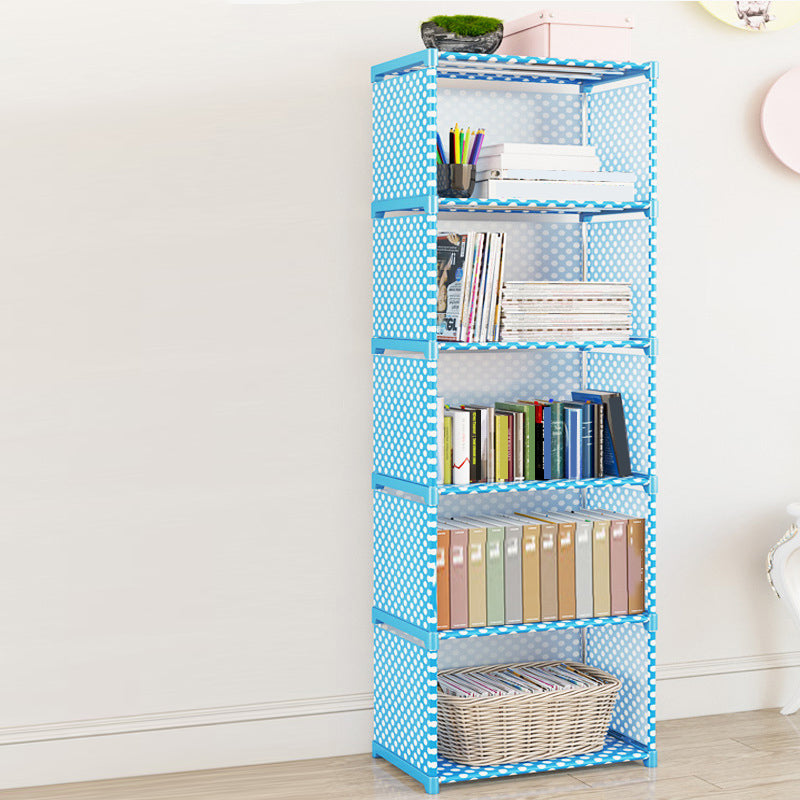 Contemporary Vertical Bookshelf Metal Study Room Bookcase with Fabric Bins