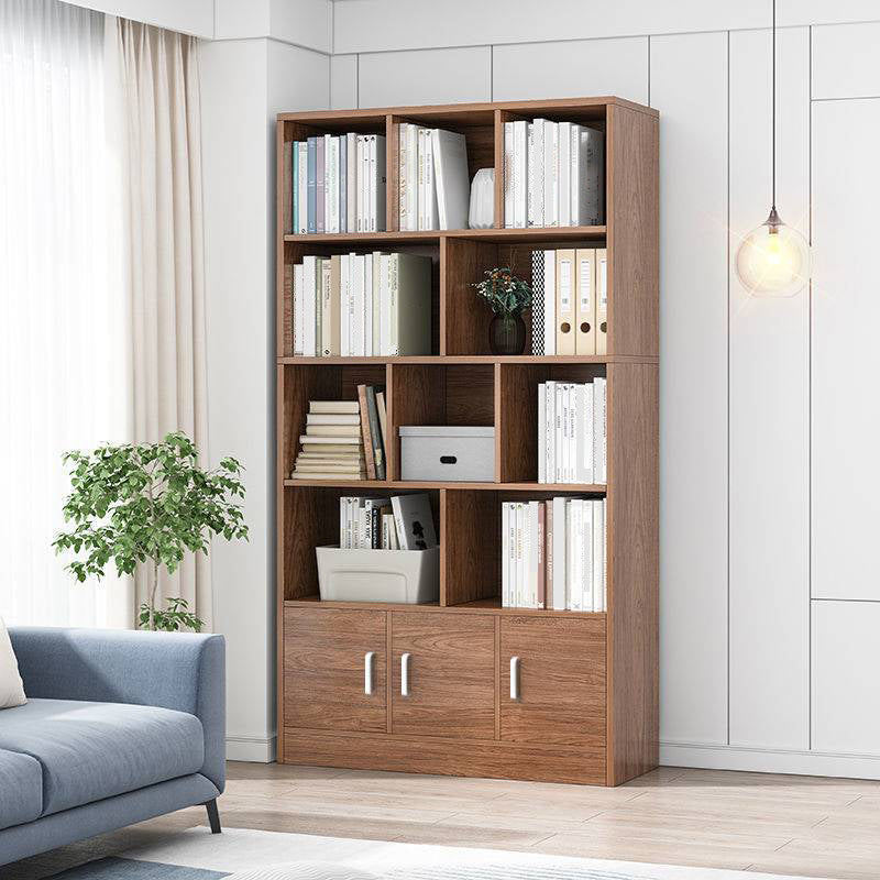 Modern Vertical Closed Back Bookcase Engineered Wood Bookshelf with Cabinets