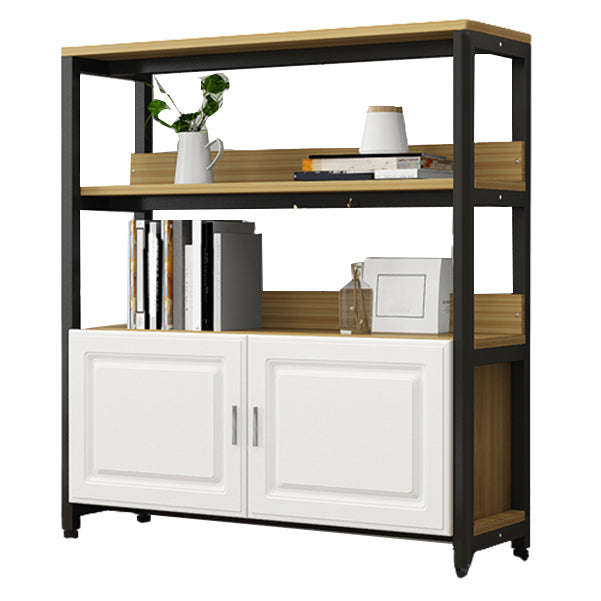 Metal Engineered Wood Shelf Bookcase Modern Home Open Book Shelf with 2 Doors