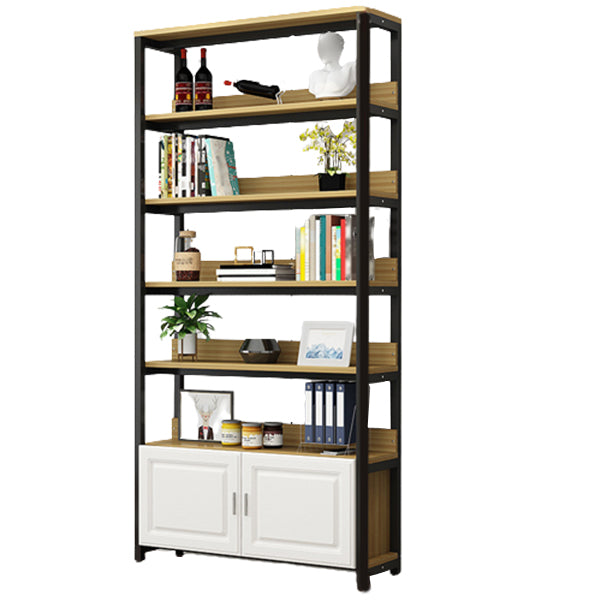 Metal Engineered Wood Shelf Bookcase Modern Home Open Book Shelf with 2 Doors