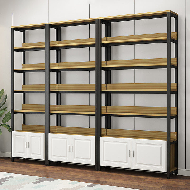 Metal Engineered Wood Shelf Bookcase Modern Home Open Book Shelf with 2 Doors