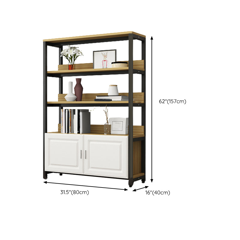 Metal Engineered Wood Shelf Bookcase Modern Home Open Book Shelf with 2 Doors