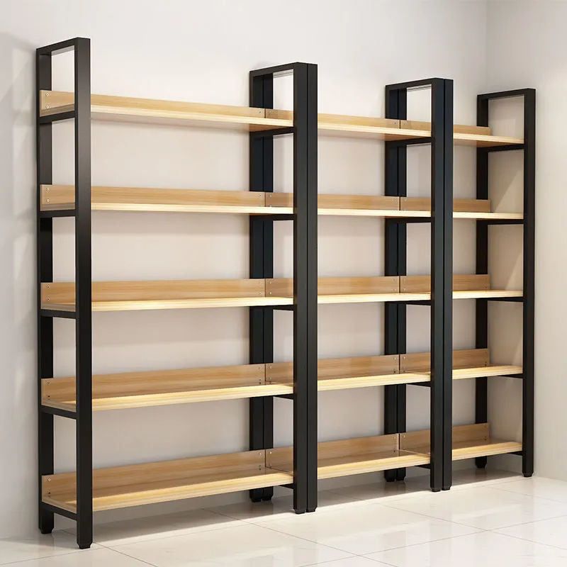 Metal and Wooden Shelf Bookcase Open Modern Brown Book Shelf for Office