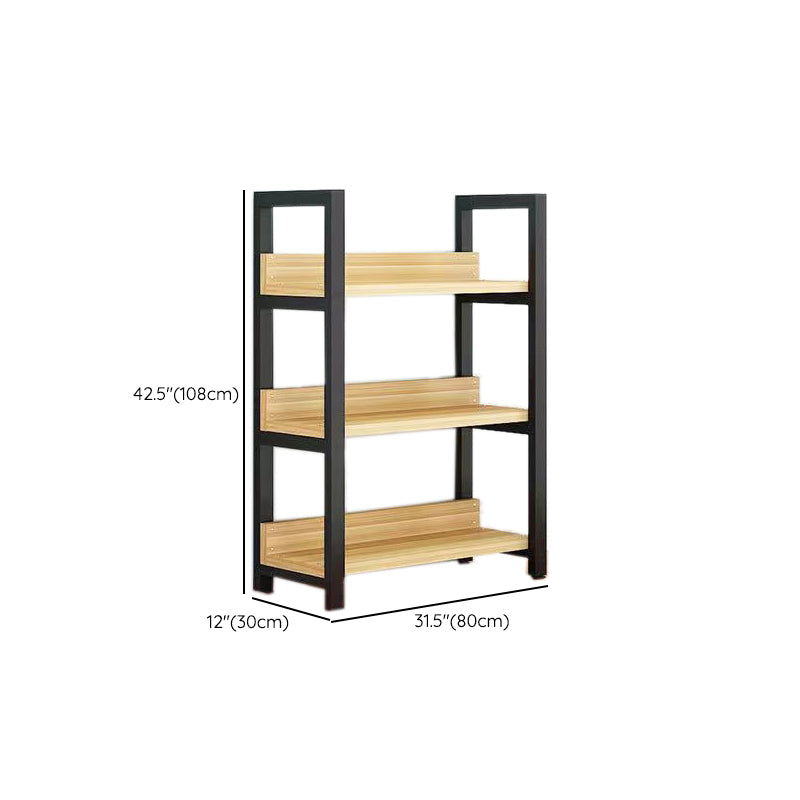 Metal and Wooden Shelf Bookcase Open Modern Brown Book Shelf for Office