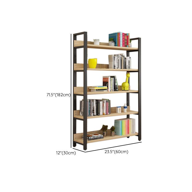 Metal and Wooden Shelf Bookcase Open Modern Brown Book Shelf for Office