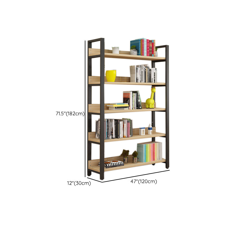 Metal and Wooden Shelf Bookcase Open Modern Brown Book Shelf for Office