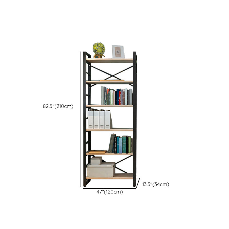 Metal and Wooden Shelf Bookcase Open Modern Brown Book Shelf for Office