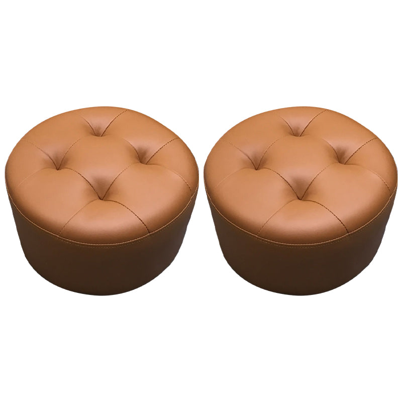 Contemporary Pouf Ottoman Faux Leather Upholstered Tufted Cylinder Shape Ottoman