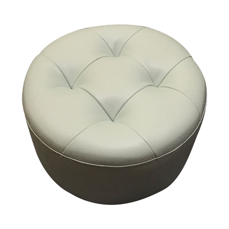 Contemporary Pouf Ottoman Faux Leather Upholstered Tufted Cylinder Shape Ottoman