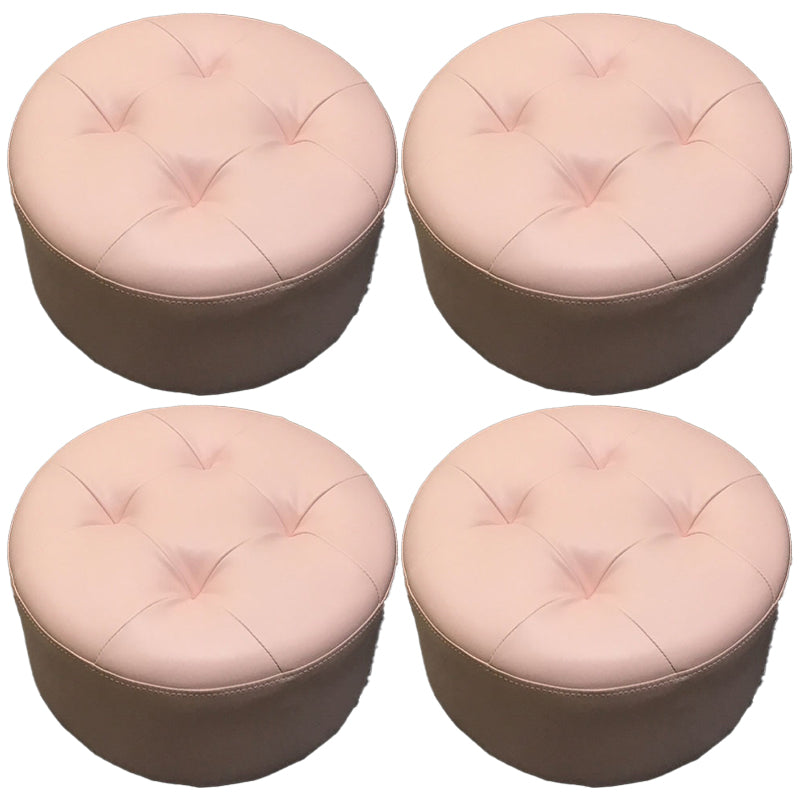 Contemporary Pouf Ottoman Faux Leather Upholstered Tufted Cylinder Shape Ottoman