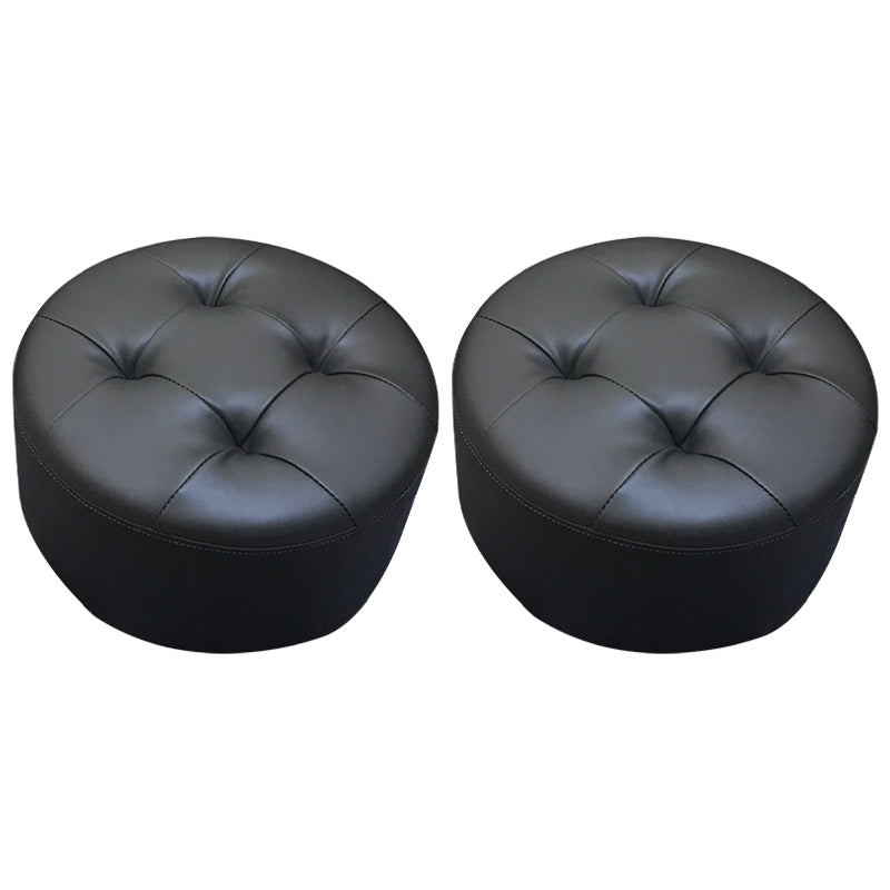 Contemporary Pouf Ottoman Faux Leather Upholstered Tufted Cylinder Shape Ottoman