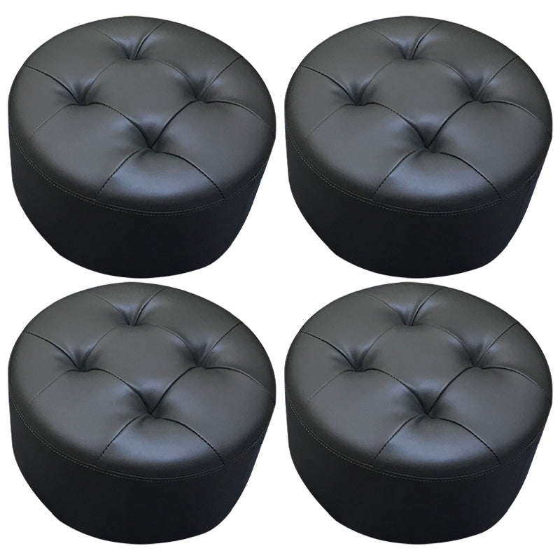 Contemporary Pouf Ottoman Faux Leather Upholstered Tufted Cylinder Shape Ottoman