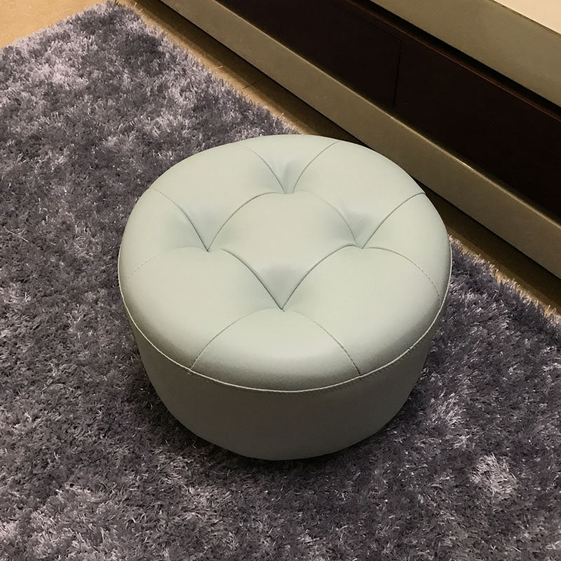Contemporary Pouf Ottoman Faux Leather Upholstered Tufted Cylinder Shape Ottoman