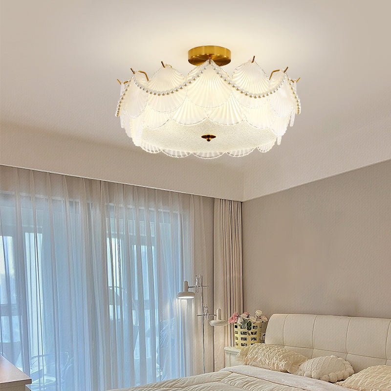 Metal Flush Mount Shell Shape Ceiling Light with Glass Shade for Living Room