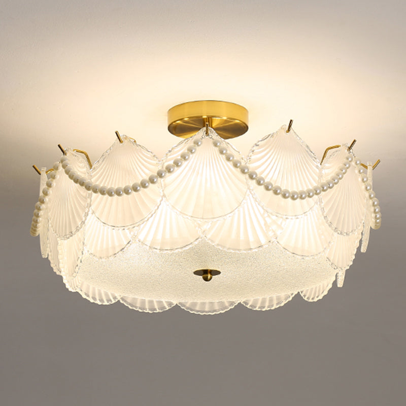 Metal Flush Mount Shell Shape Ceiling Light with Glass Shade for Living Room