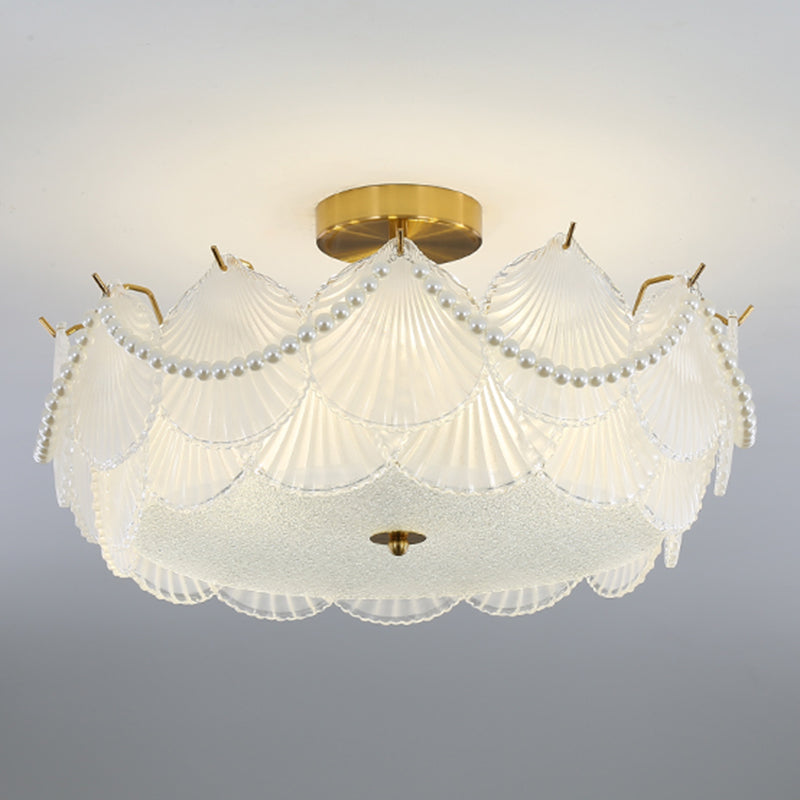 Metal Flush Mount Shell Shape Ceiling Light with Glass Shade for Living Room