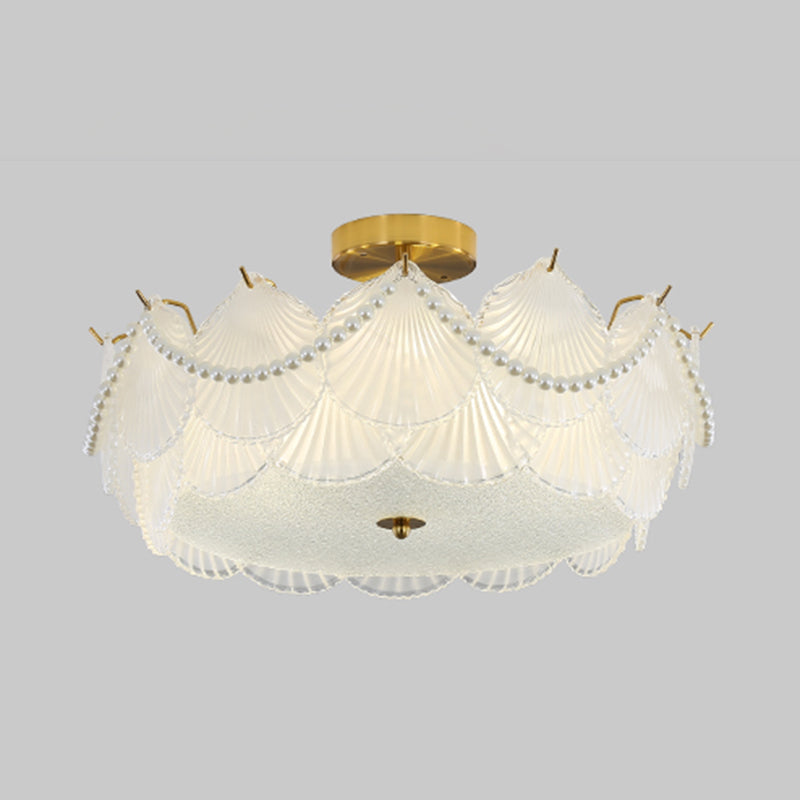 Metal Flush Mount Shell Shape Ceiling Light with Glass Shade for Living Room