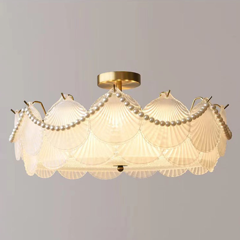 Metal Flush Mount Shell Shape Ceiling Light with Glass Shade for Living Room