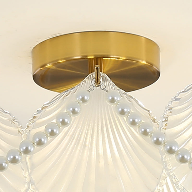Metal Flush Mount Shell Shape Ceiling Light with Glass Shade for Living Room