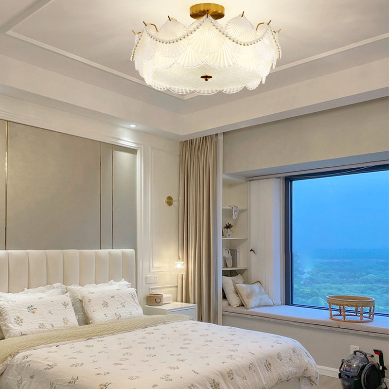 Metal Flush Mount Shell Shape Ceiling Light with Glass Shade for Living Room