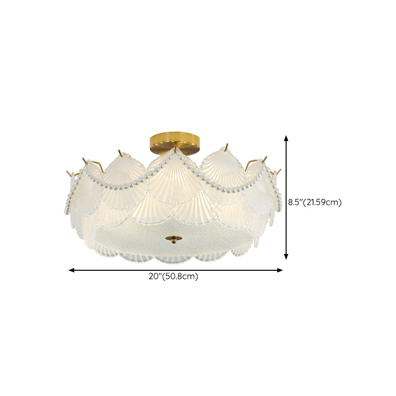 Metal Flush Mount Shell Shape Ceiling Light with Glass Shade for Living Room