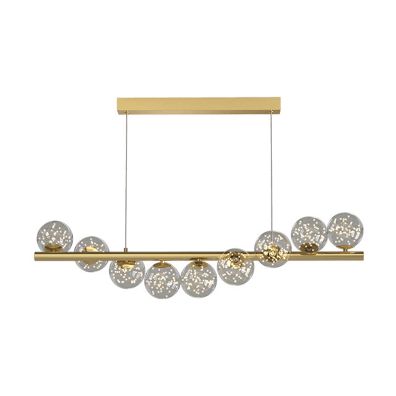 7/9/11-Light Contemporary Golden Kitchen Island Lighting Glass Ceiling Light for Bedroom