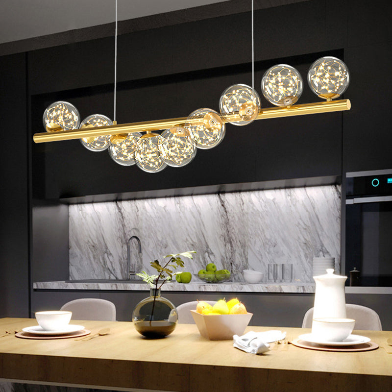 7/9/11-Light Contemporary Golden Kitchen Island Lighting Glass Ceiling Light for Bedroom