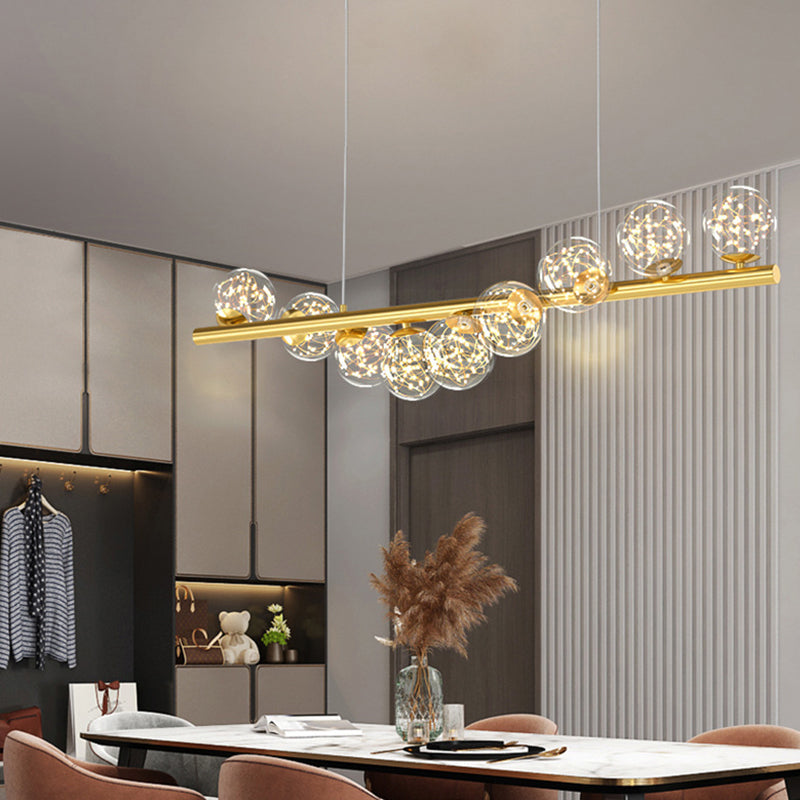 7/9/11-Light Contemporary Golden Kitchen Island Lighting Glass Ceiling Light for Bedroom