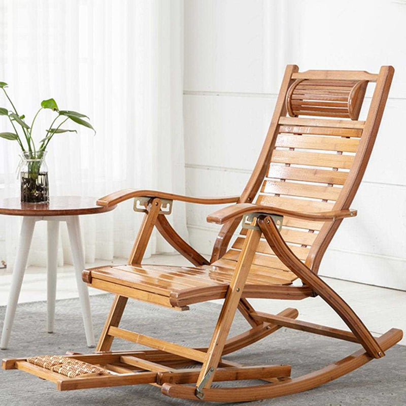 Brown Modern Rocker Chair Wood Reclining Rocking Chair with Tufted