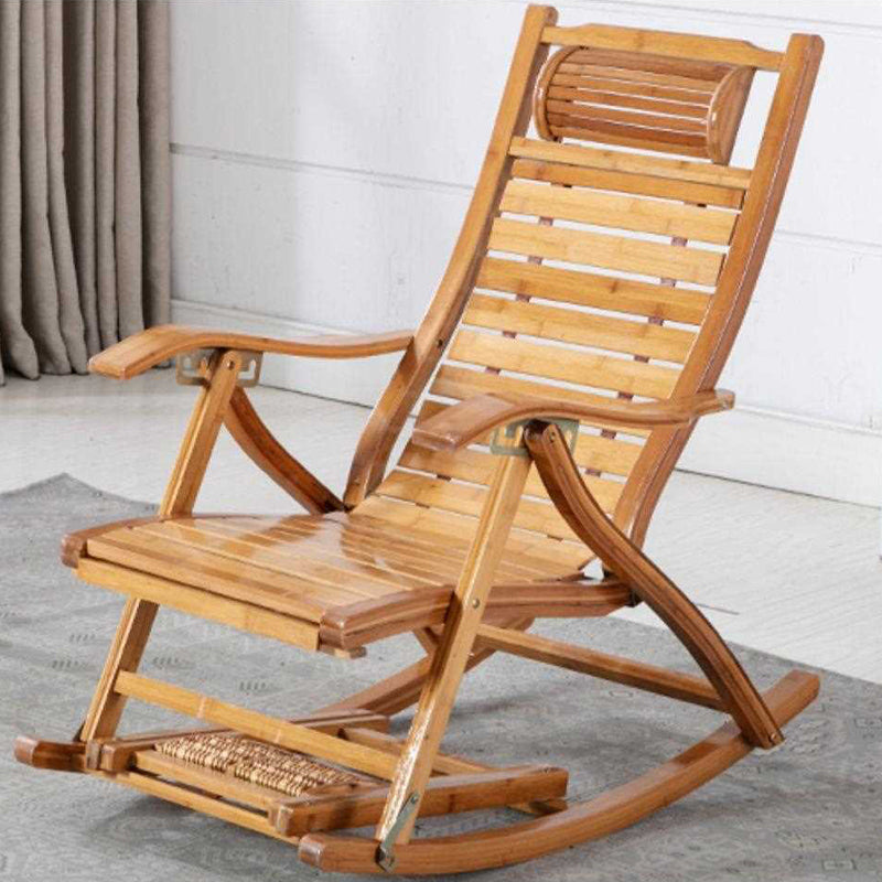 Brown Modern Rocker Chair Wood Reclining Rocking Chair with Tufted